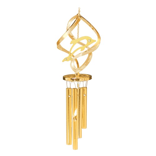 24k Gold Plated Dolphin Wind Chimes w/Clear Swarovski Element Crystal