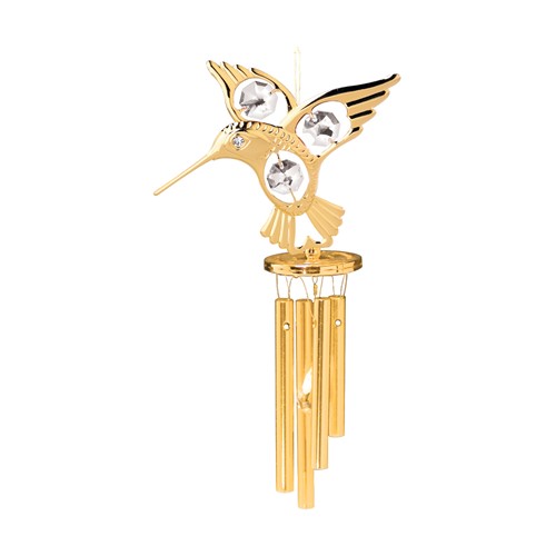 24k Gold Plated Hummingbird Wind Chimes w/Clear Swarovski Element Crystal
