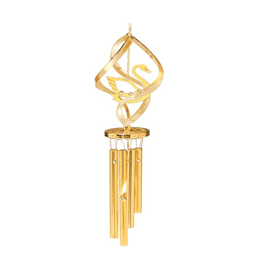 24k Gold Plated Swan Wind Chimes w/Clear Swarovski Element Crystal