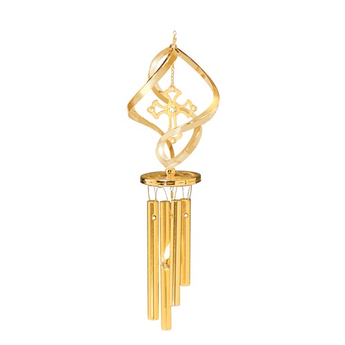 24k Gold Plated Cross Wind Chimes w/Clear Swarovski Element Crystal