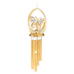 24k Gold Plated Mini Butterfly in Ellipse Wind Chimes w/Clear Swarovski Element