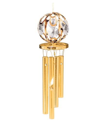 24K Gold Plated Crystal Ball Wind Chimes W/Clear Swarovski | Mascot USA