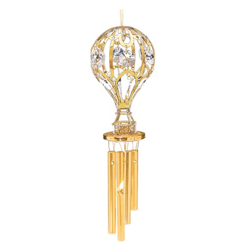 24K Gold Plated Hot Air Balloon Wind Chime W/Swarovski | Mascot USA