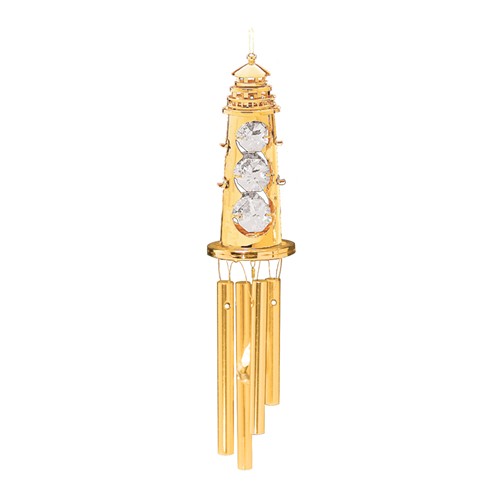 24k Gold Plated Lighthouse Wind Chimes w/Clear Swarovski Element Crystal