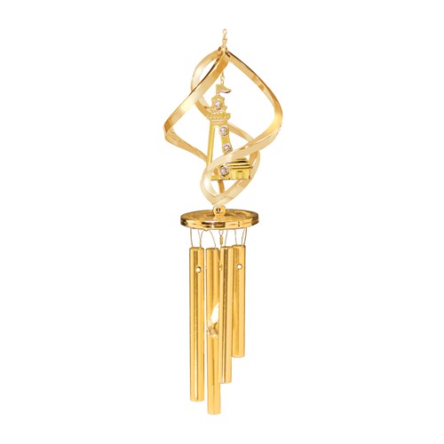 24k Gold Plated Lighthouse Wind Chimes w/Clear Swarovski Element Crystal