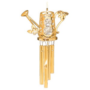 24k Gold Plated Watering Can Wind Chimes w/Clear Swarovski Element Crystal