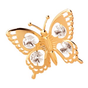 24k Gold Plated Butterfly Magnet w/Clear Swarovski Element Crystal