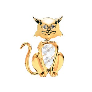 24k Gold Plated Cat Magnet w/Clear Swarovski Element Crystal