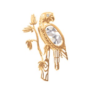 24k Gold Plated Parrot with Tree Magnet w/Clear Swarovski Element Crystal