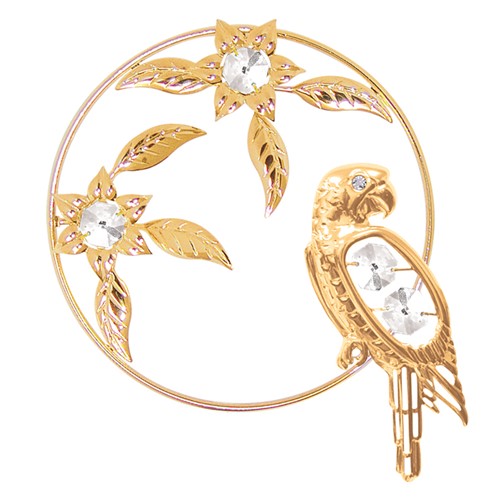 24k Gold Plated Parrot in Flower Ring Magnet w/Clear Swarovski Element Crystal