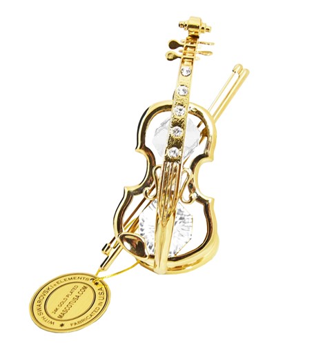 24k Gold Plated Violin Magnet w/Clear Swarovski Element Crystal