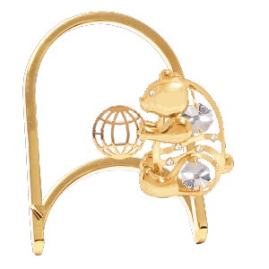 Gold Plated Bear/Ball Magnet with Arch Display/Clear Swarovski Element Crystal