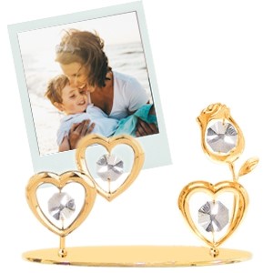 24K Gold Plated Rose & Twin Hearts Memo Holder W/Clear Swarovski | Mascot USA