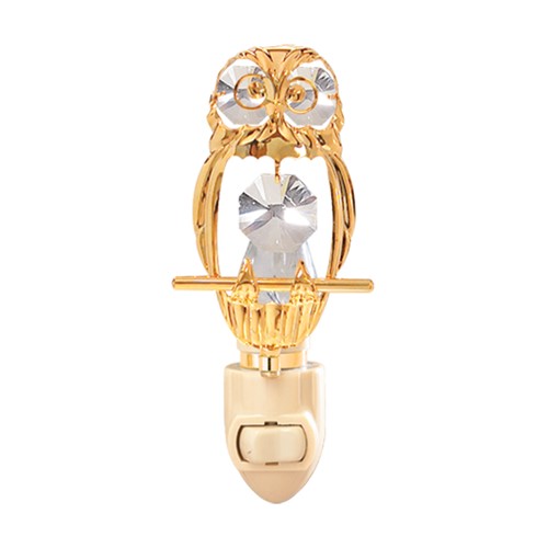 24k Gold Plated Spotted Owl Night Light w/Clear Swarovski