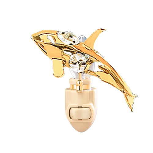 24K Gold Plated Orca Whale Night Light w/Swarovski | Mascot USA