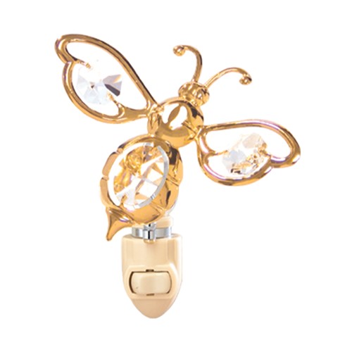 24k Gold Plated Bumble Bee Night Light w/Clear Swarovski Element Crystal