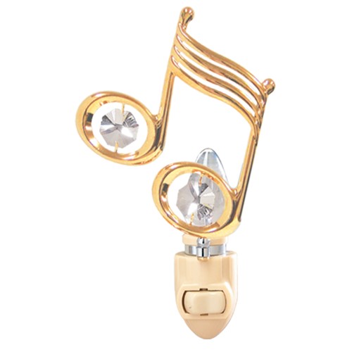 24k Gold Plated Music Note Night Light w/Clear Swarovski Element Crystal