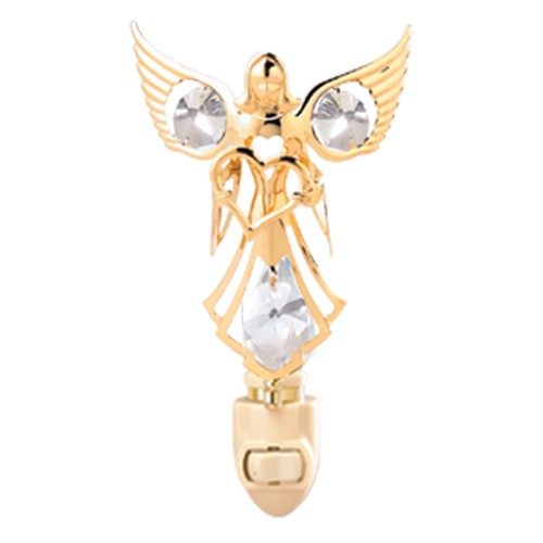 24k Gold Plated Angel w/Heart Night Light w/Clear Swarovski Element Crystal