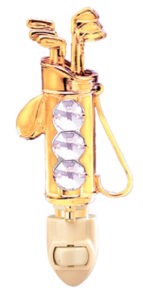 24k Gold Plated Golf Bag Night Light w/Clear Swarovski Element Crystal