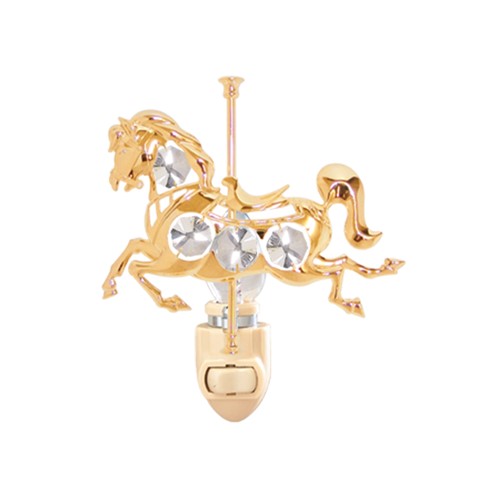 24k Gold Plated Carousel Horse Night Light w/Clear Swarovski Element Crystal