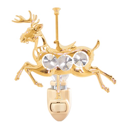 24k Gold Plated Carousel Deer Night Light w/Clear Swarovski Element Crystal