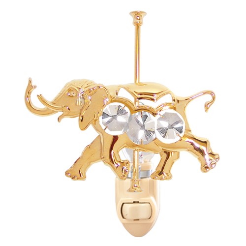 24k Gold Plated Carousel Elephant Night Light w/Clear Swarovski Element Crystal