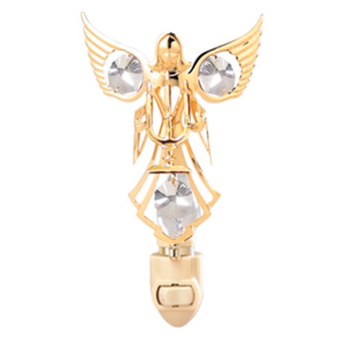 24k Gold Plated Guardian Angel w/Candles Night Light w/Clear Swarovski Crystals