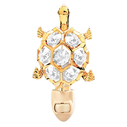 24k Gold Plated Turtle Night Light w/Clear Swarovski Element Crystal