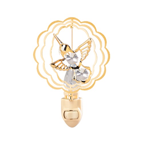 24k Gold Plated Hummingbird in Circle Night Light w/Clear Swarovski Element