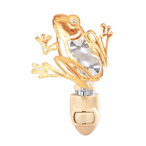 24k Gold Plated Frog Night Light w/Clear Swarovski Element Crystal