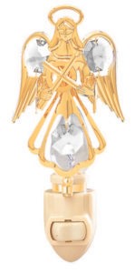 24k Gold Plated Angel w/Cross Night Light w/Clear Swarovski Element Crystal