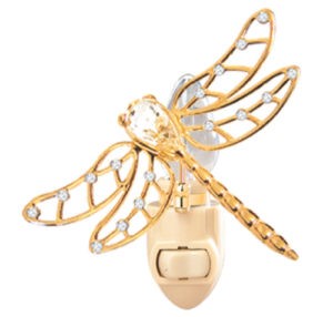 24k Gold Plated Dragonfly Night Light w/Clear Swarovski Element Crystal