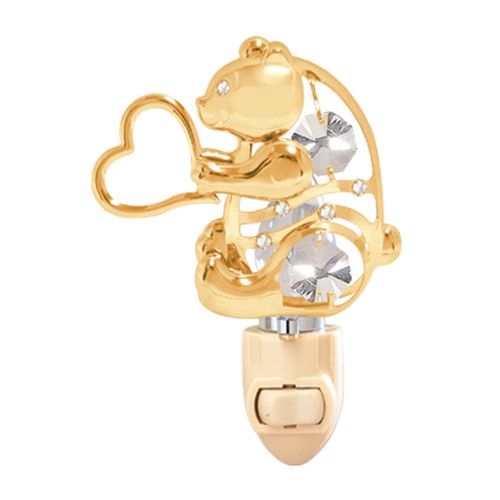 24k Gold Plated Bear w/Heart Night Light w/Clear Swarovski Element Crystal