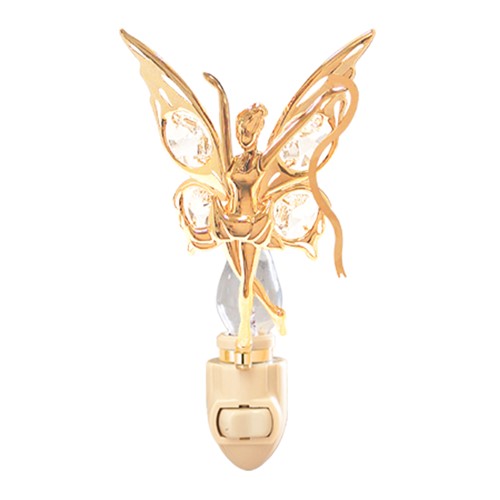 24k Gold Plated Fairy w/Ribbon Night Light w/Clear Swarovski Element Crystal