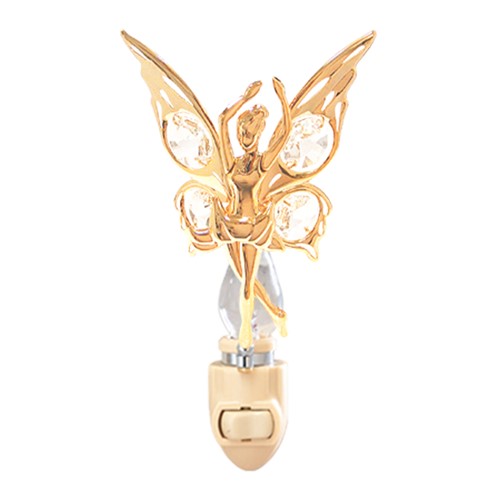 24k Gold Plated Dancing Fairy Night Light w/Clear Swarovski Element Crystal