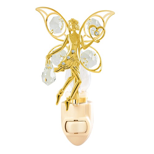 24k Gold Plated Fairy w/Heart Night Light w/Clear Swarovski Element Crystal