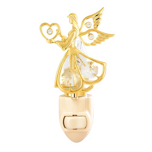 24k Gold Plated Angel w/Heart Night Light w/Clear Swarovski Element Crystal