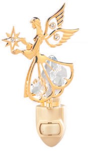 24k Gold Plated Mini Angel w/Star Night Light w/Clear Swarovski Element Crystal