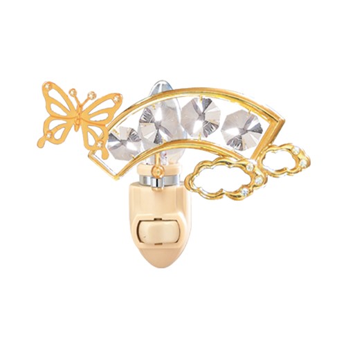 24k Gold Plated Butterfly w/ Rainbow Night Light/Clear Swarovski Element Crystal