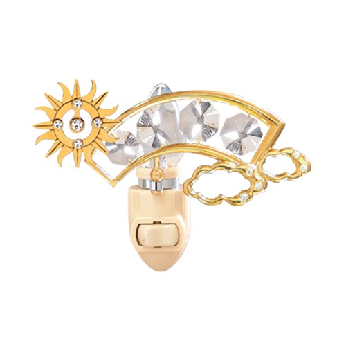 24k Gold Plated Sunburst w/ Rainbow Night Light/Clear Swarovski Element Crystal
