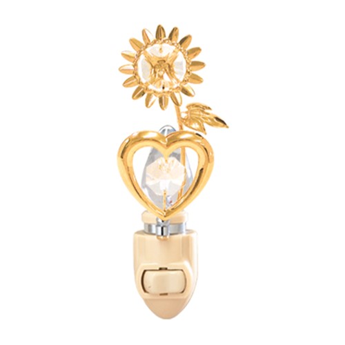 24K Gold Plated Sunflower/Heart Night Light W/Clear Swarovski | Mascot USA