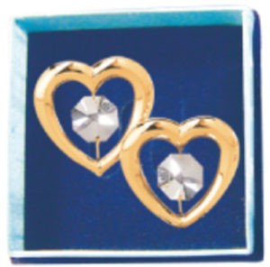 24k Gold Plated Twin Hearts Brooches w/Swarovski Element Crystal (Box Included)