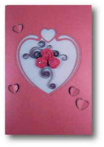 (Set of 3) Rose Heart Shape Quilled Paper Cards w/envelopes