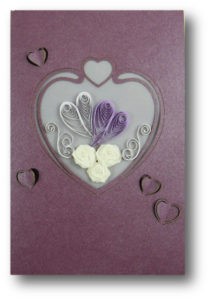 (Set of 3) White Rose Heart Shape Quilled Paper Cards w/envelopes