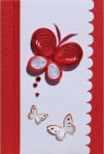 (Set of 4) PQ-C-S-19 - Red Butterfly Quilling Small Paper Cards w/envelopes