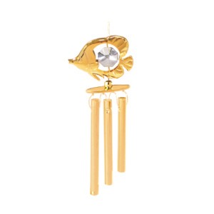 24k Gold Plated Fish Icon Wind Chimes w/Clear Swarovski Element Crystal