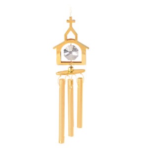 24k Gold Plated Church Wind Chimes w/Clear Swarovski Element Crystal