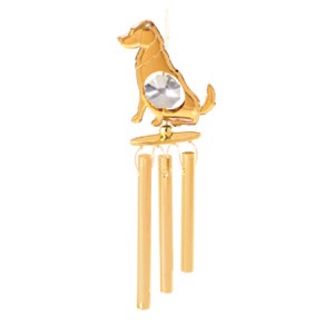 24k Gold Plated Dog Wind Chimes w/Clear Swarovski Element Crystal