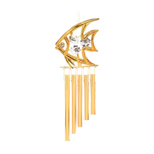 24k Gold Plated Fish Wind Chimes w/Clear Swarovski Element Crystal