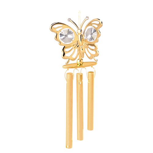 24k Gold Plated Mini Butterfly Wind Chimes w/Clear Swarovski Element Crystal